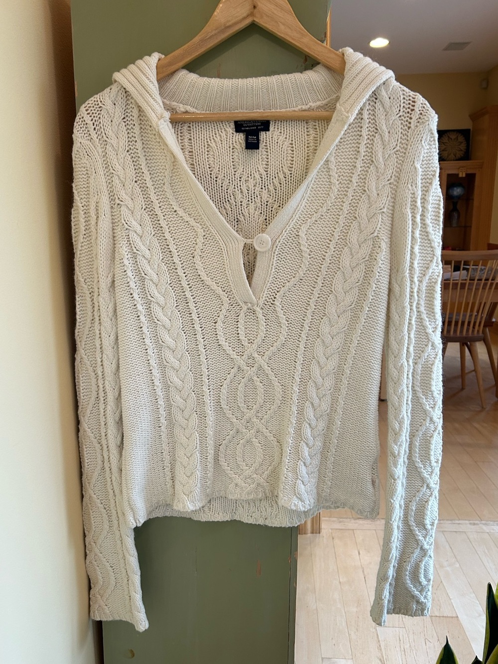 American Eagle Y2K Cable-Knit Cotton Angora V-Neck Sailor Collar Sweater Medium